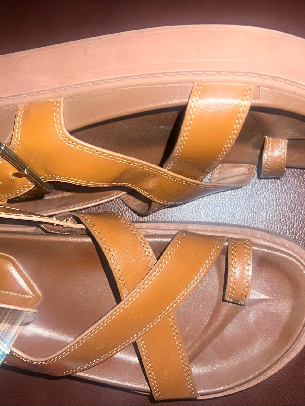 Zara Brown Leather Crisscross Strap Sandals